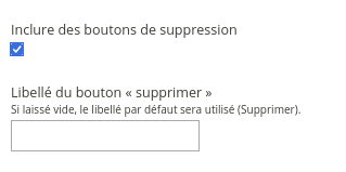Capture d'écran du champ permettant la personnalisation du libellé de suppression. 