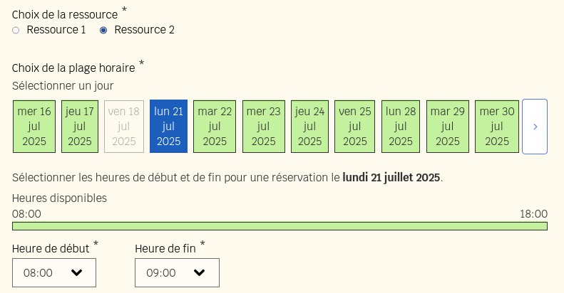 Affichage des créneaux disponibles dans un formulaire
