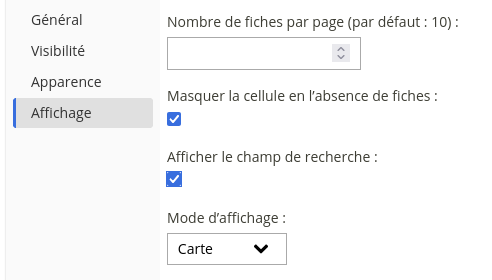 Onglet affichage cellule fiche(s)