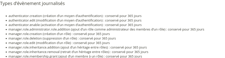 Types d'évènements journalisés