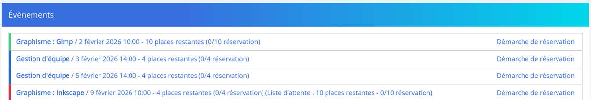 Liste d'événements dans Chrono