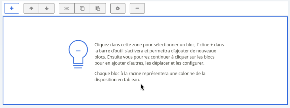 Interface d'agencement du layout ; la zone est sélectionnée, le bouton d'action "+" est désormais accessible