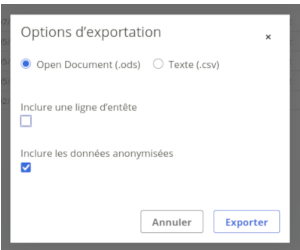 Fenêtre modale présentant une case à cocher "Inclure les données anonymisées"