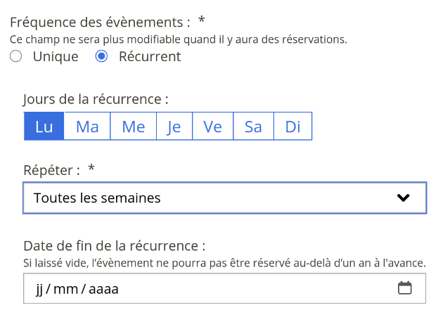 paramétrage de la récurrence
