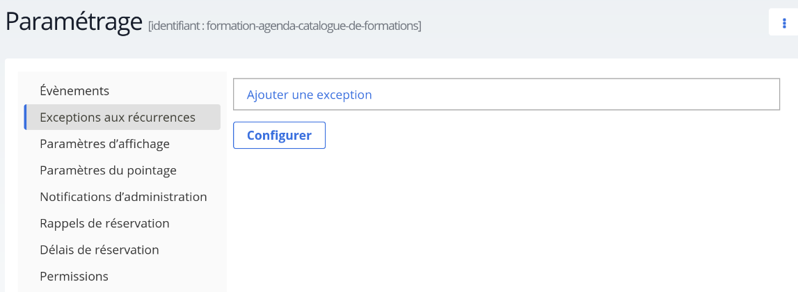 onglet dédié aux exceptions aux récurrences