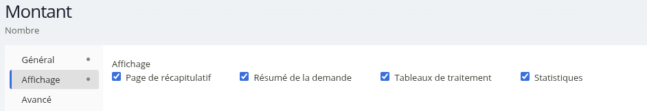 Paramétrage d'un champ Nombre avec la case « Statistiques » cochée